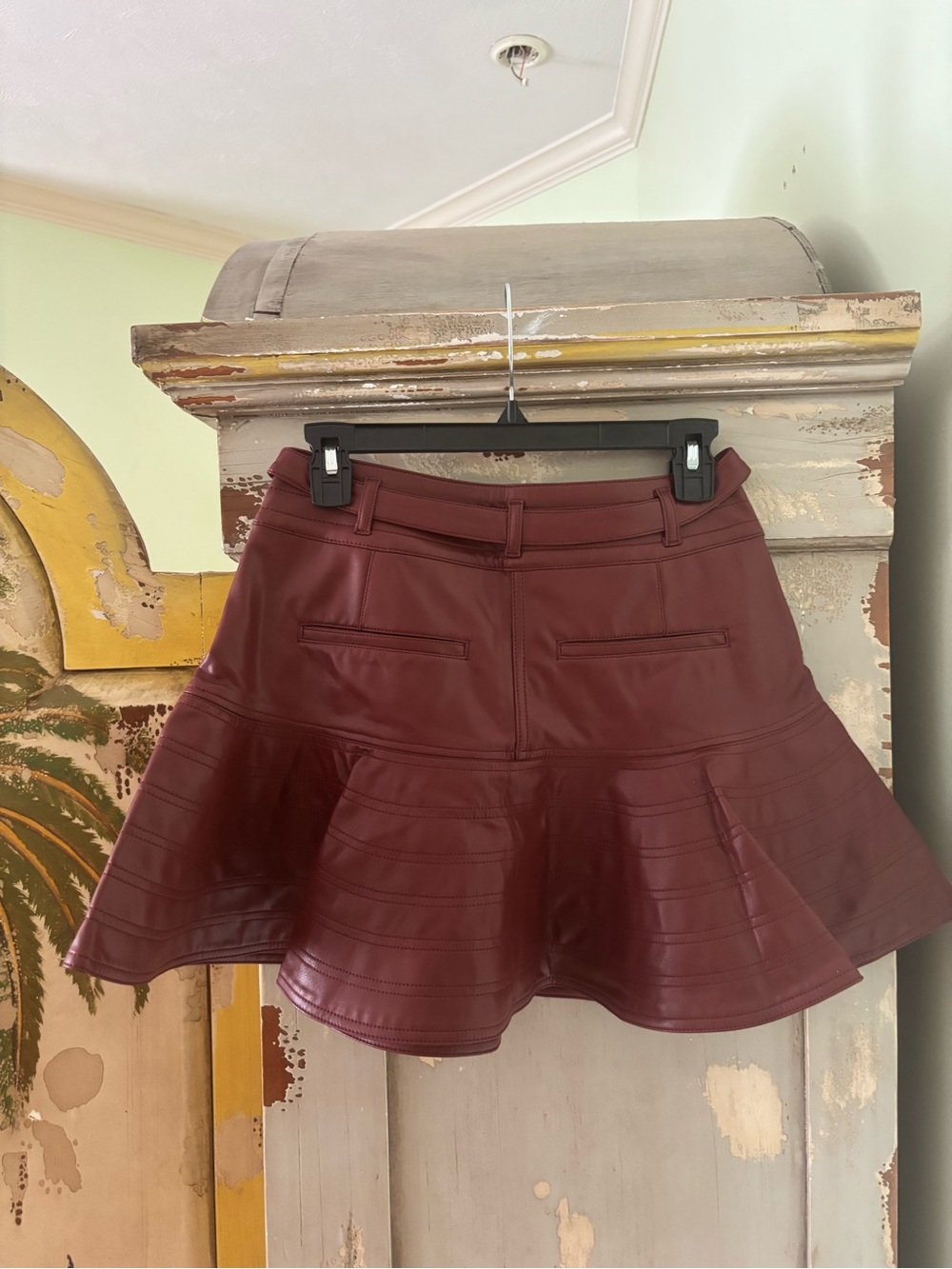 Pilcro Burgundy Faux Leather Flared Mini Skirt - Picture 8 of 11